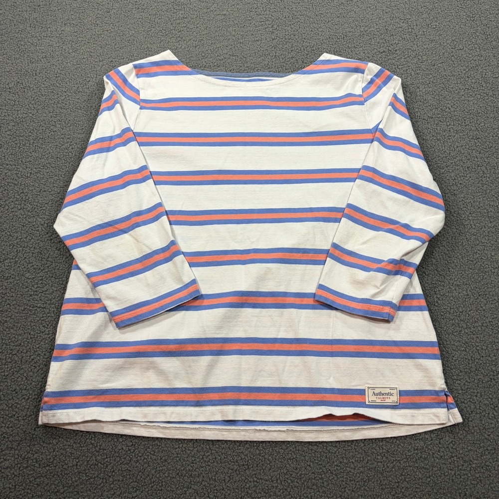 Talbots T-Shirt Womens XL White Authentic Boatneck 3/4 Sleeve Striped Cotton Top